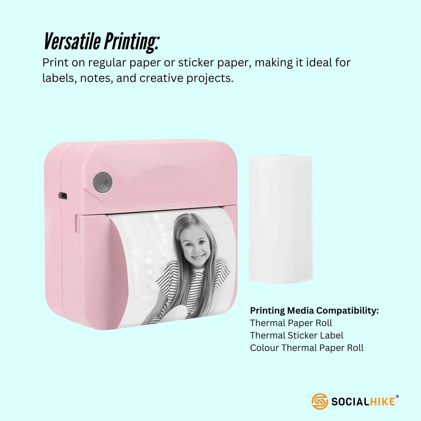 Portable Mini Printer Pink - Inkless Bluetooth Phone Pocket Thermal Printing-4