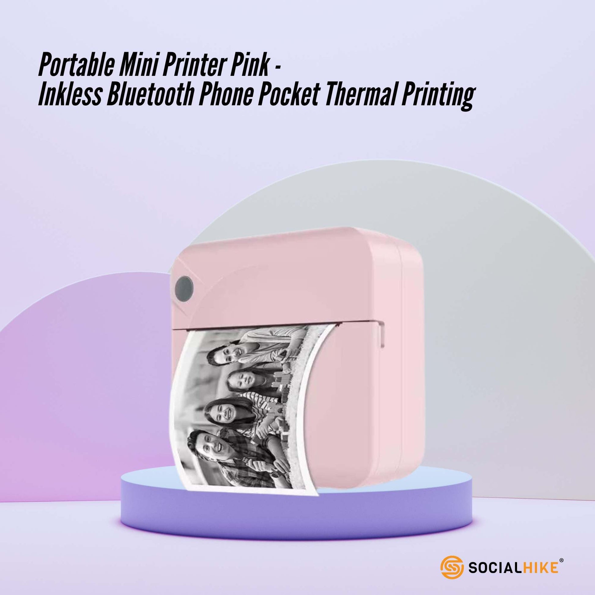 Portable Mini Printer Pink - Inkless Bluetooth Phone Pocket Thermal Printing-1